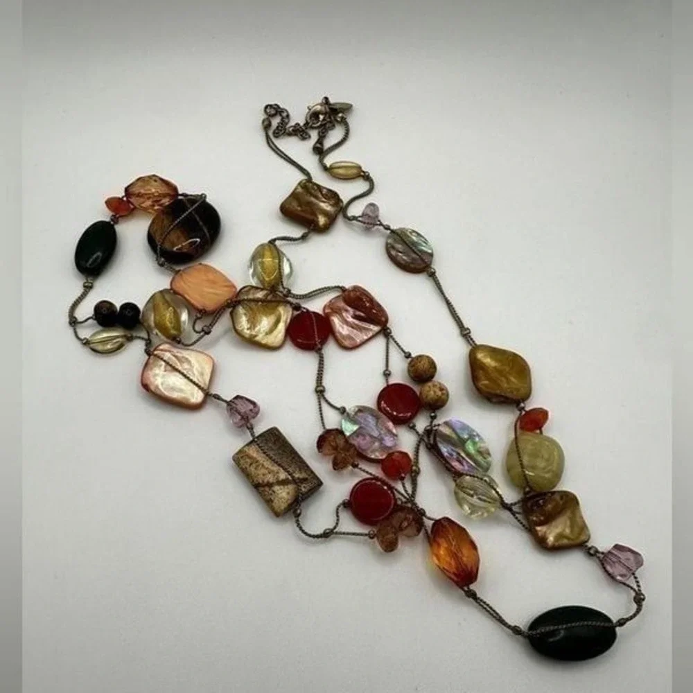 Lia Sophia mother of pearl, glass, tigers eye, picture jasper beaded necklace!